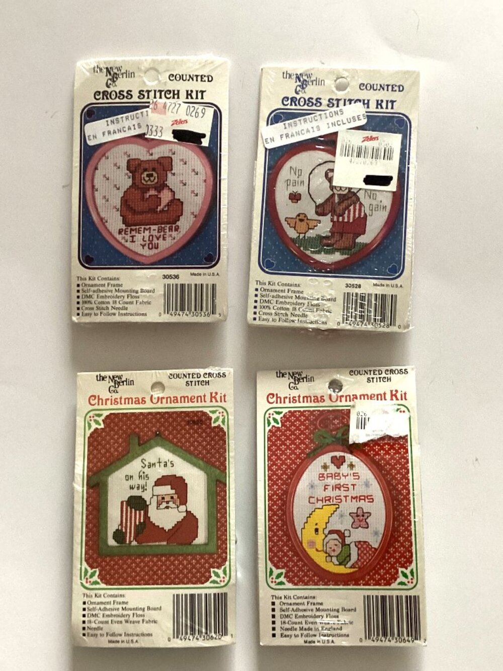 4 Vintage The New Berlin Co. Mini Counted Cross Stitch Kits Ornament Collectable